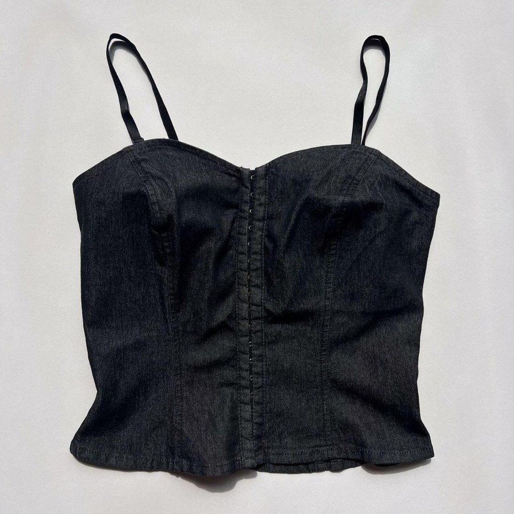 Vintage Y2K/90's Bisou Bisou Dark Wash Denim Hook and Eye Corset Top